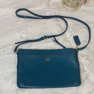 Coach Teal Leather Crossbody Bag with Gold Hardware